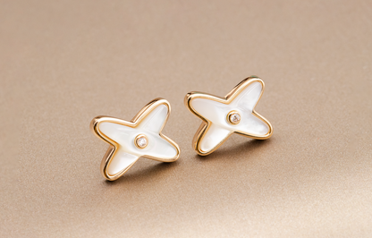 [⭐Spark]JEUX DE WHITE MOP ROSE GOLD DIAMOND EARRINGS