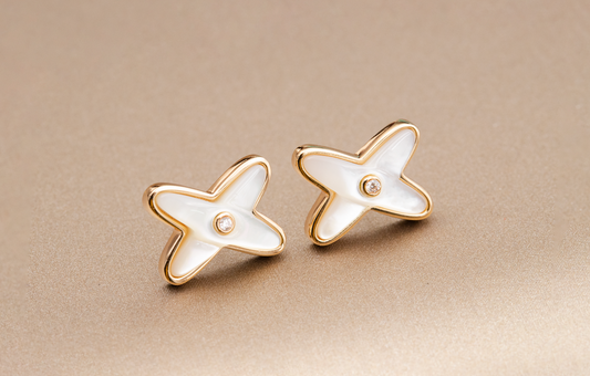 [⭐Spark]JEUX DE WHITE MOP PINK GOLD DIAMOND EARRINGS