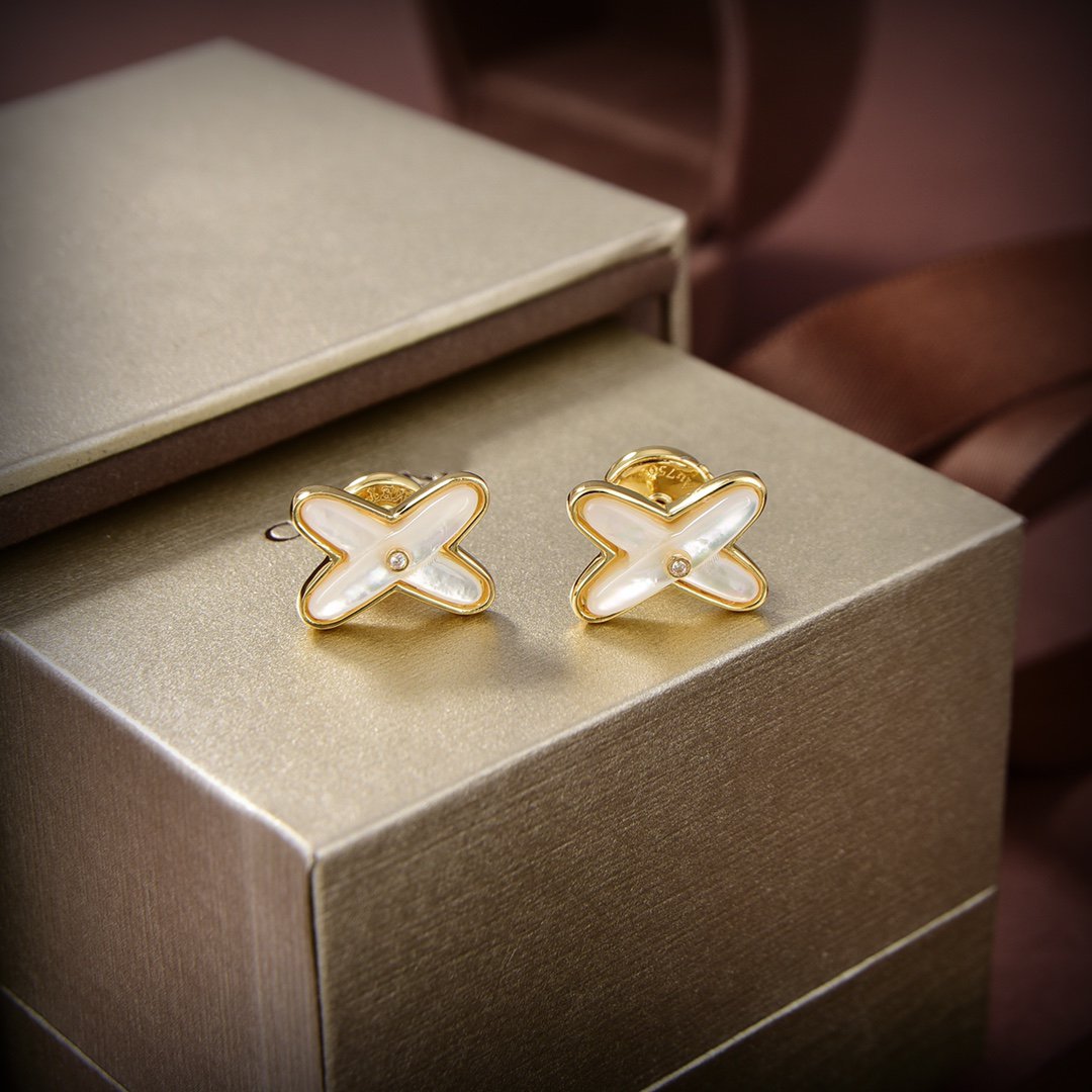 [⭐Spark]JEUX DE WHITE MOP GOLD DIAMOND EARRINGS