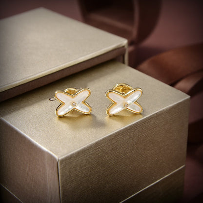 [⭐Spark]JEUX DE WHITE MOP GOLD DIAMOND EARRINGS