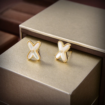 [⭐Spark]JEUX DE WHITE MOP GOLD DIAMOND EARRINGS