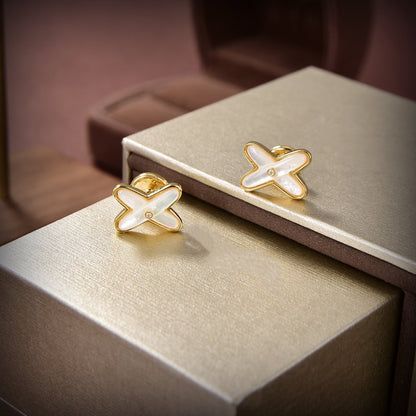 [⭐Spark]JEUX DE WHITE MOP GOLD DIAMOND EARRINGS