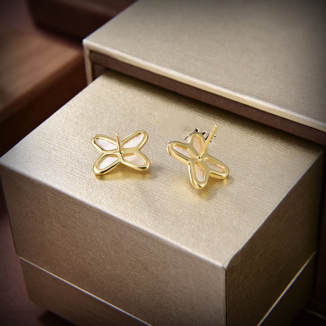 [⭐Spark]JEUX DE WHITE MOP GOLD DIAMOND EARRINGS