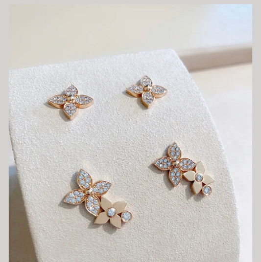 [⭐Spark]STAR BLOSSOM STUD EARRINGS PINK GOLD DIAMONDS