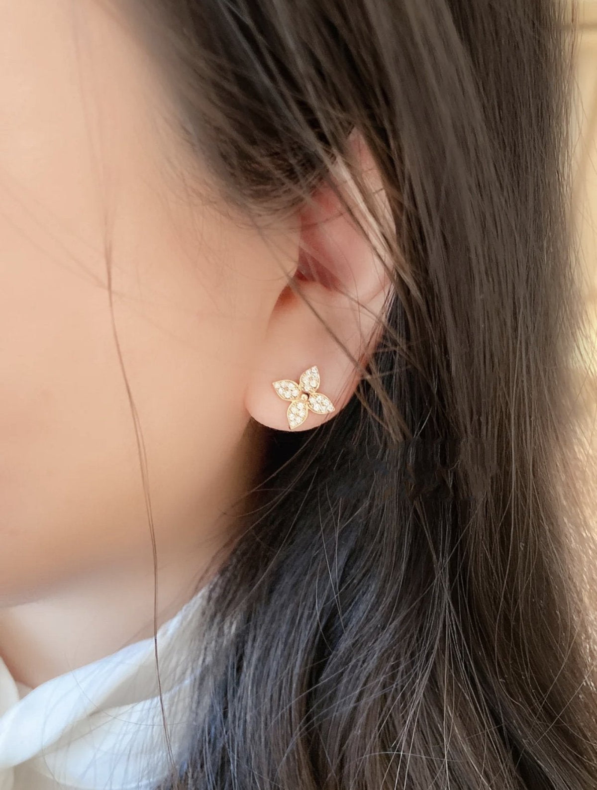 [⭐Spark]STAR BLOSSOM STUD EARRINGS PINK GOLD DIAMONDS
