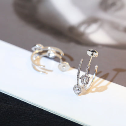 [⭐Spark]CREOLES MY TWIN 2 RANGS SILVER DIAMOND EARRINGS