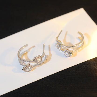 [⭐Spark]CREOLES MY TWIN 2 RANGS SILVER DIAMOND EARRINGS