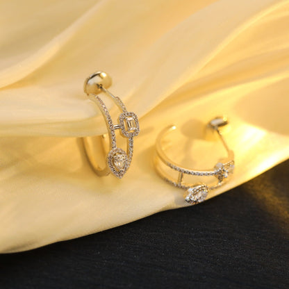 [⭐Spark]CREOLES MY TWIN 2 RANGS SILVER DIAMOND EARRINGS