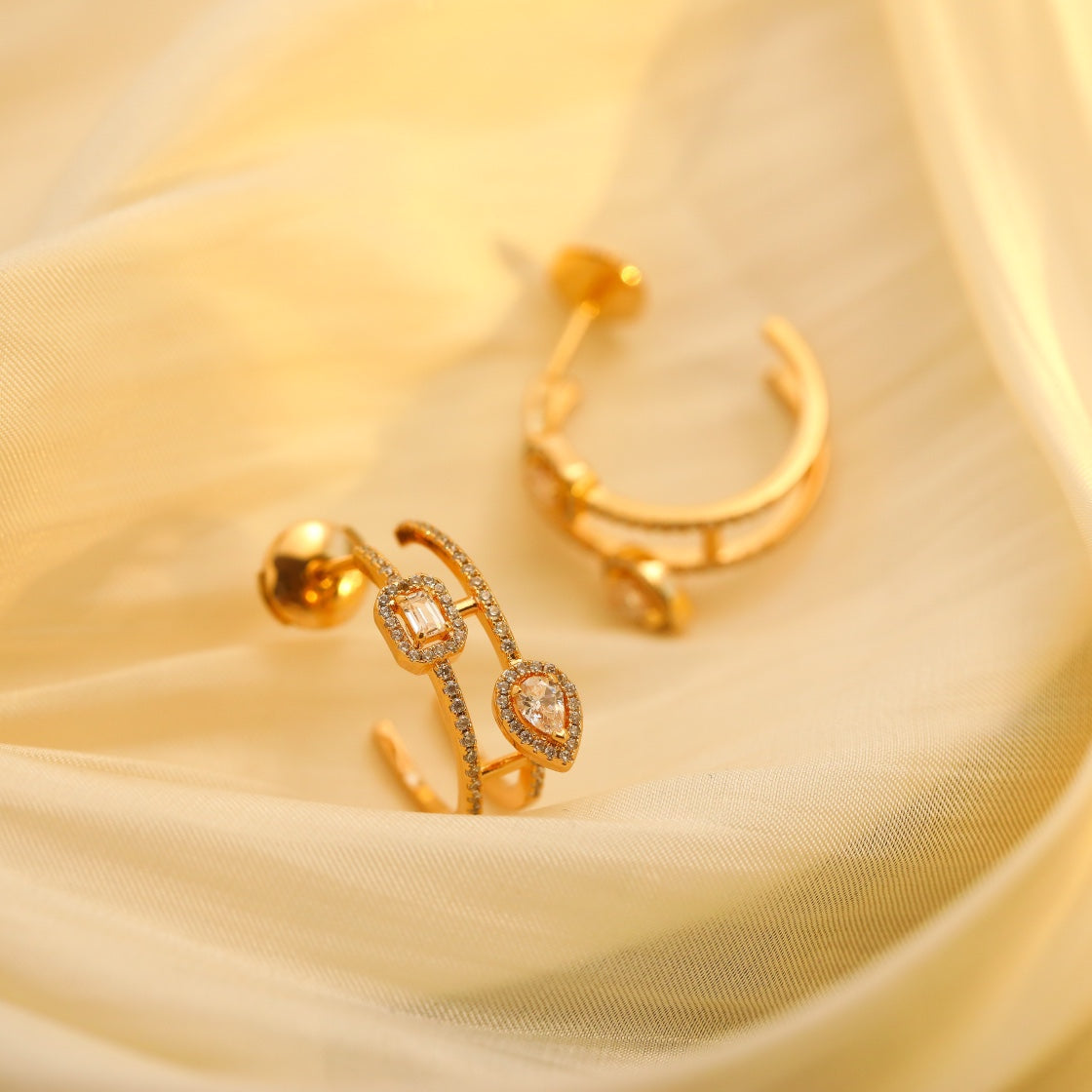 [⭐Spark]CREOLES MY TWIN 2 RANGS SILVER DIAMOND EARRINGS