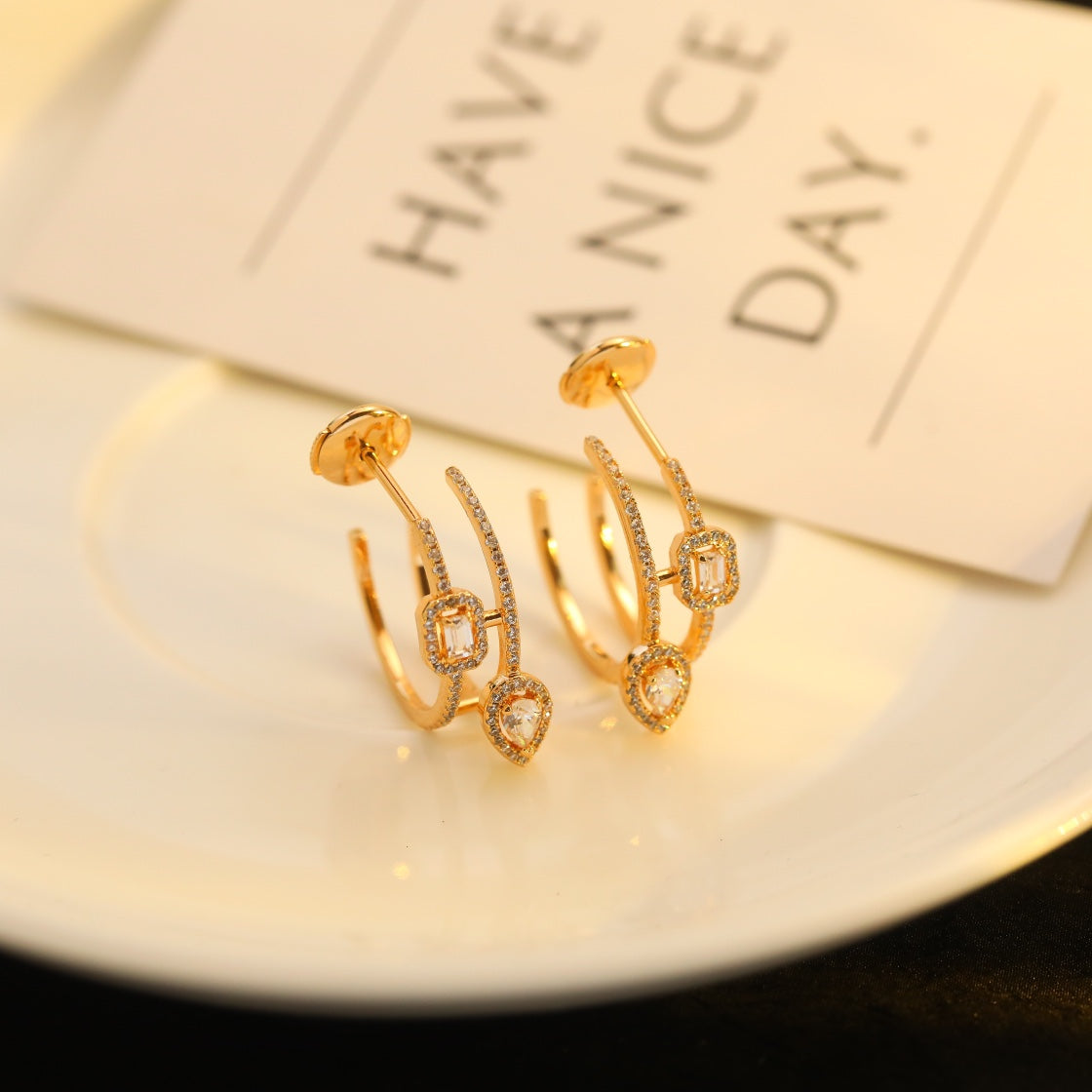 [⭐Spark]CREOLES MY TWIN 2 RANGS SILVER DIAMOND EARRINGS