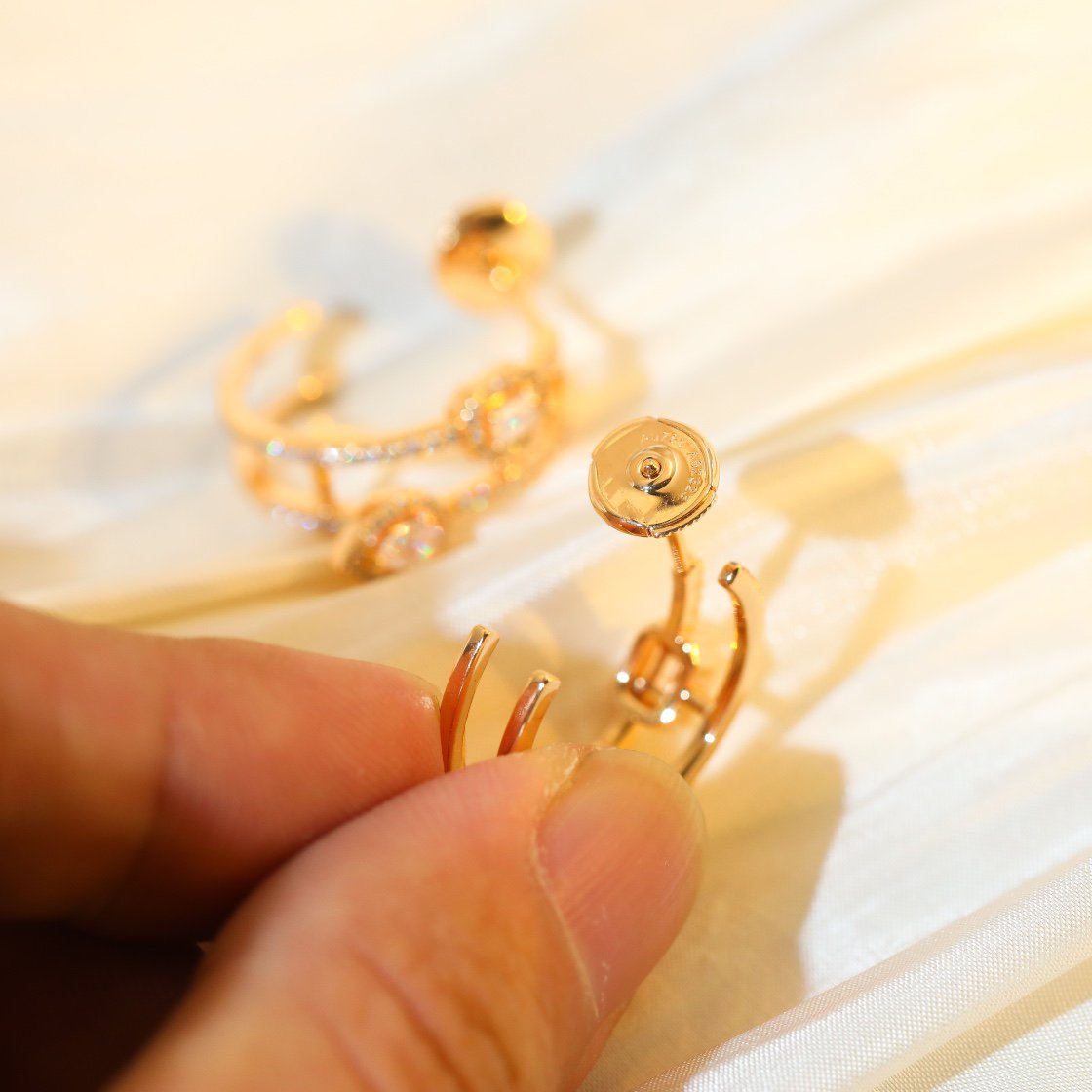 [⭐Spark]CREOLES MY TWIN 2 RANGS SILVER DIAMOND EARRINGS