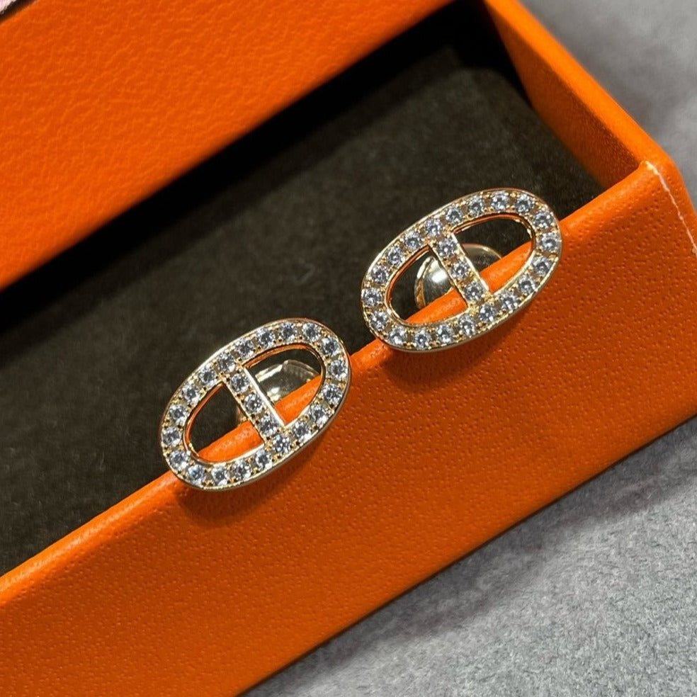 [⭐Spark]HM FULL DIAMOND PIG NOSE STUD EARRINGS