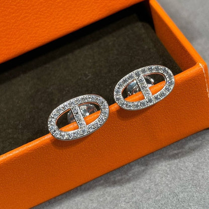 [⭐Spark]HM FULL DIAMOND PIG NOSE STUD EARRINGS