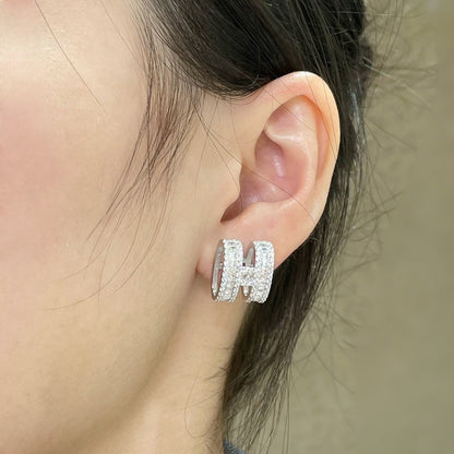 [⭐Spark]H STUD EARRINGS WITH SILVER DIAMONDS