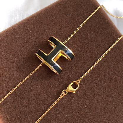 [⭐Spark]HM CLIC BLACK ENAMEL GOLD NECKLACE