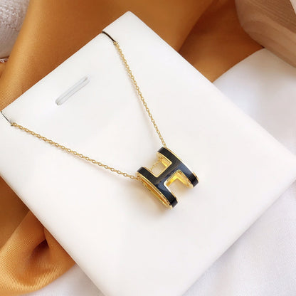 [⭐Spark]HM CLIC BLACK ENAMEL GOLD NECKLACE