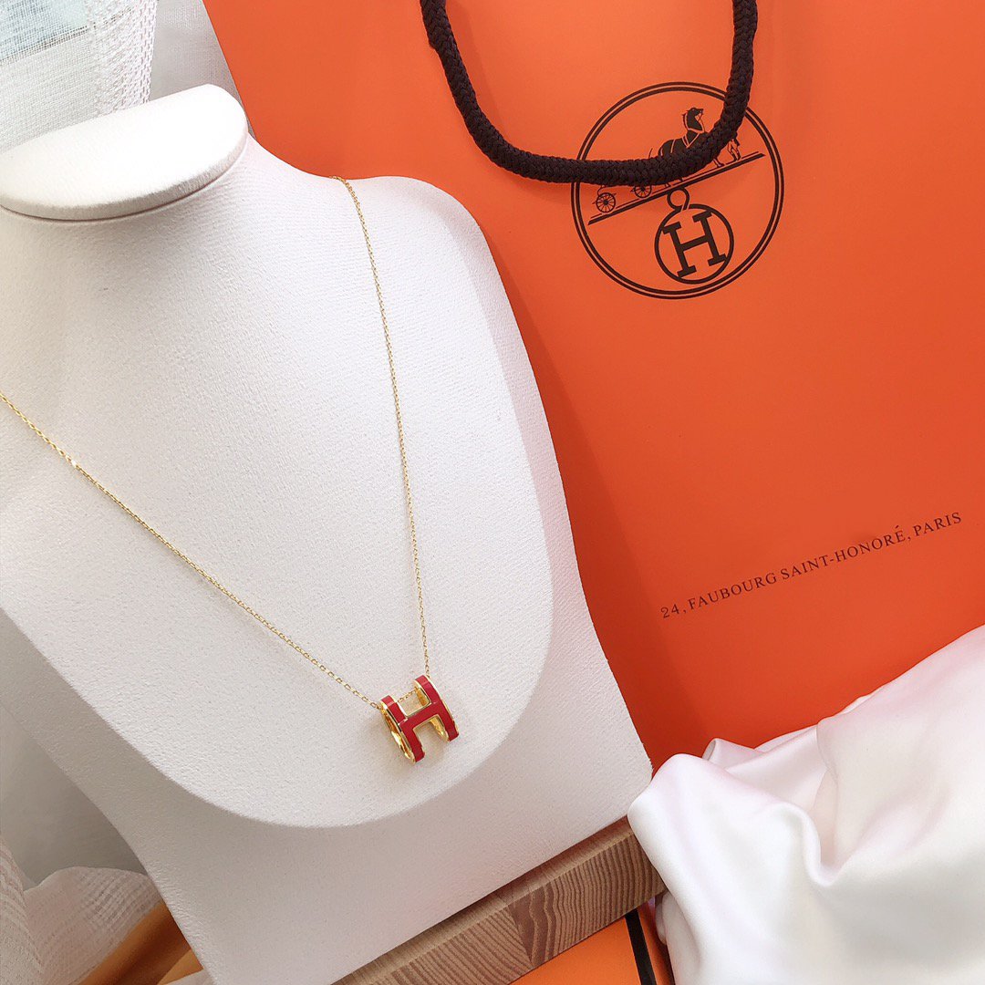 [⭐Spark]HM CLIC RED ENAMEL GOLD NECKLACE