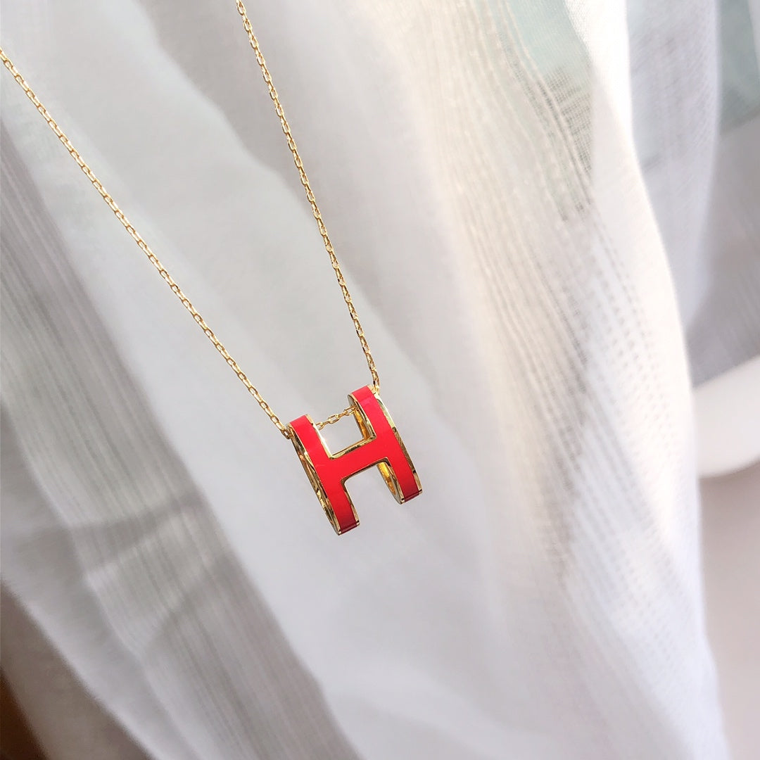 [⭐Spark]HM CLIC RED ENAMEL GOLD NECKLACE