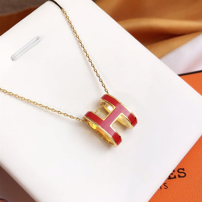 [⭐Spark]HM CLIC RED ENAMEL GOLD NECKLACE