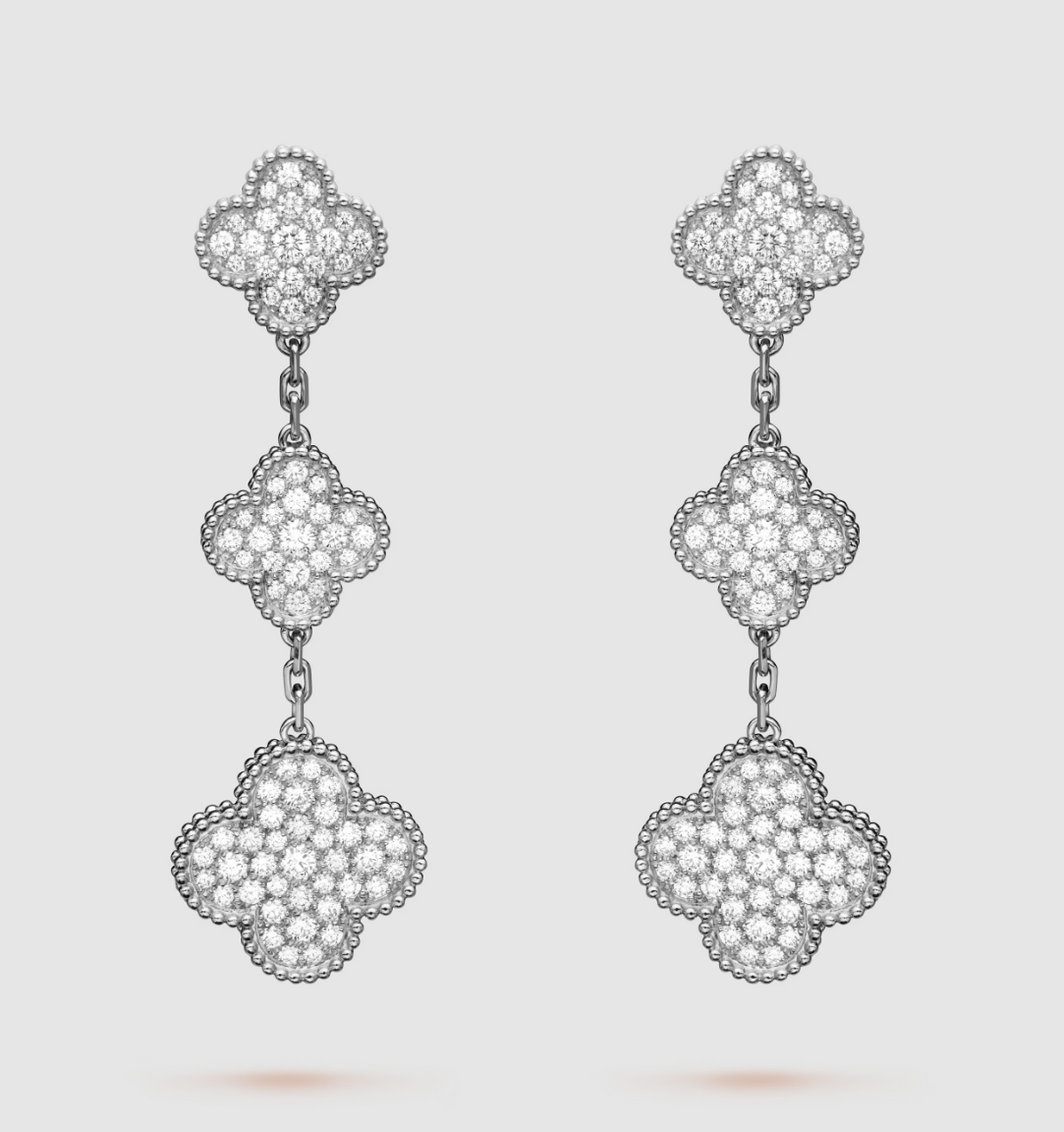 [⭐Spark]CLOVER 3 MOTIF DIAMOND SILVER DROP EARRINGS