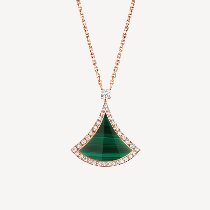 [⭐Spark]DREAM MALACHITE DIAMOND PAVED PINK GOLD NECKLACE