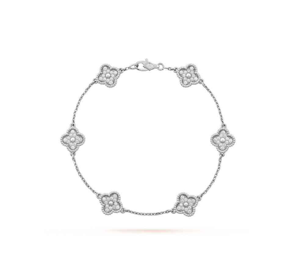 [⭐Spark]CLOVER 6 MOTIF SILVER DIAMOND BRACELET