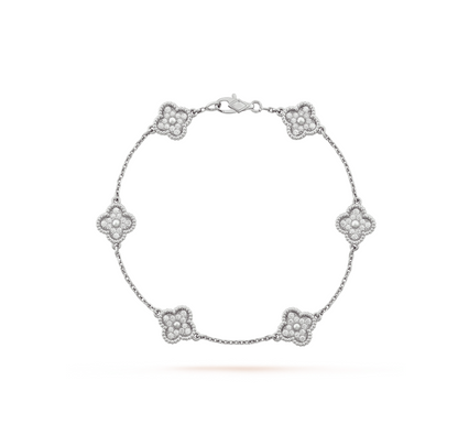 [⭐Spark]CLOVER 6 MOTIF SILVER DIAMOND BRACELET