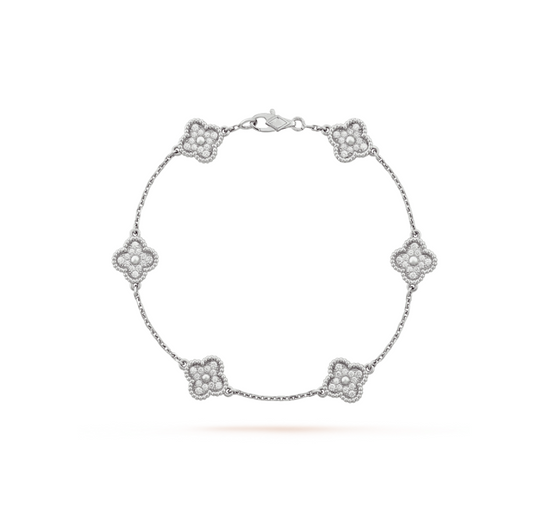 [⭐Spark]CLOVER 6 MOTIF SILVER DIAMOND BRACELET