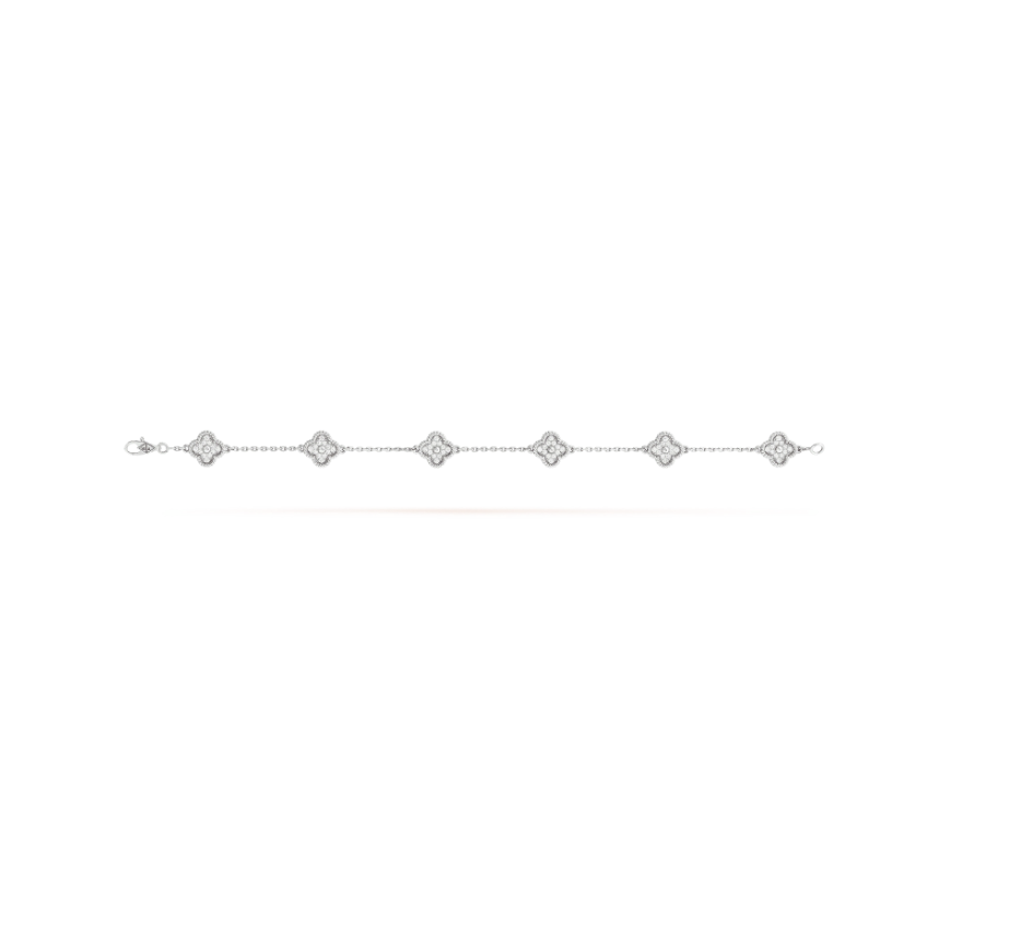 [⭐Spark]CLOVER 6 MOTIF SILVER DIAMOND BRACELET