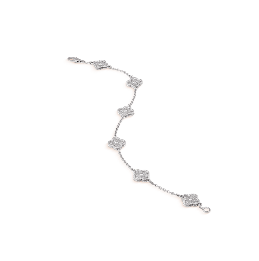 [⭐Spark]CLOVER 6 MOTIF SILVER DIAMOND BRACELET