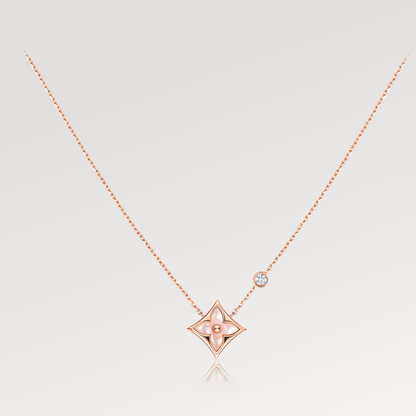 [⭐Spark]STAR PINK MOP 1 DIAMOND PINK GOLD NECKLACE