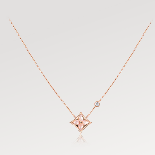 [⭐Spark]STAR PINK MOP 1 DIAMOND PINK GOLD NECKLACE