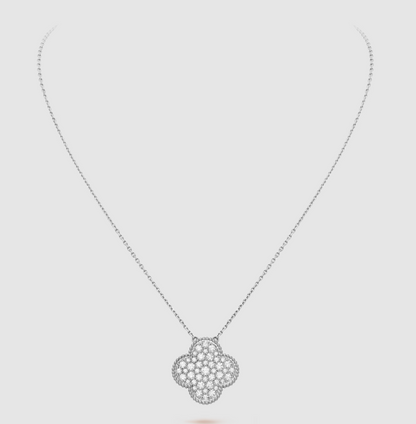 [⭐Spark]CLOVER 25MM LARGE PENDANT DIAMOND PAVED SILVER NECKLACE
