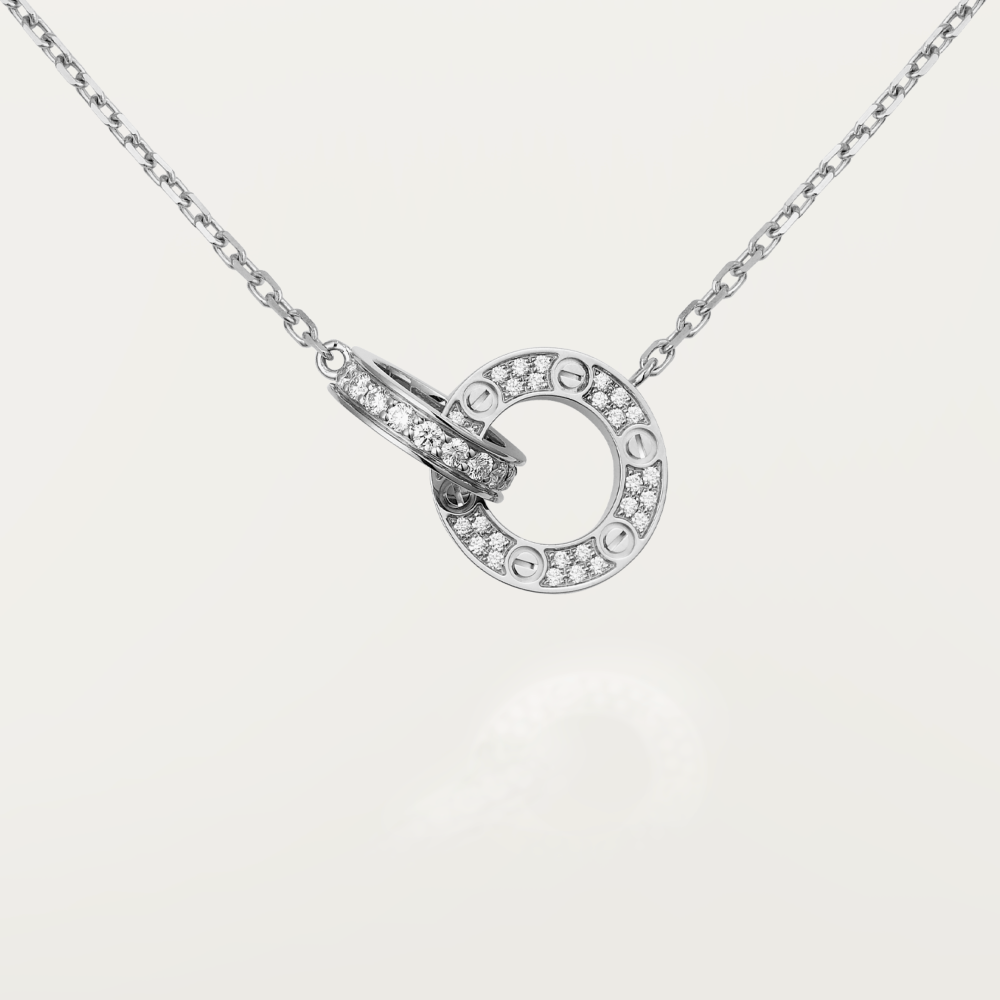 [⭐Spark]LOVE 7.6MM NECKLACE ROSE GOLD AND SILVER  FULL DIAMOND