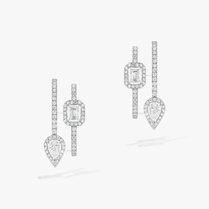 [⭐Spark]CREOLES MY TWIN 2 RANGS SILVER DIAMOND EARRINGS