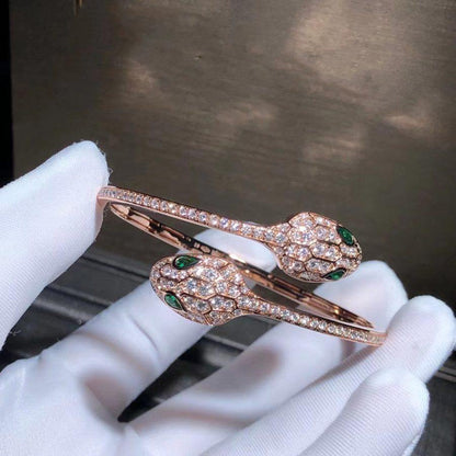 [⭐Spark]SERPENTI BRACELET PINK GOLD MALACHITE DIAMOND DOUBLE SNAKE