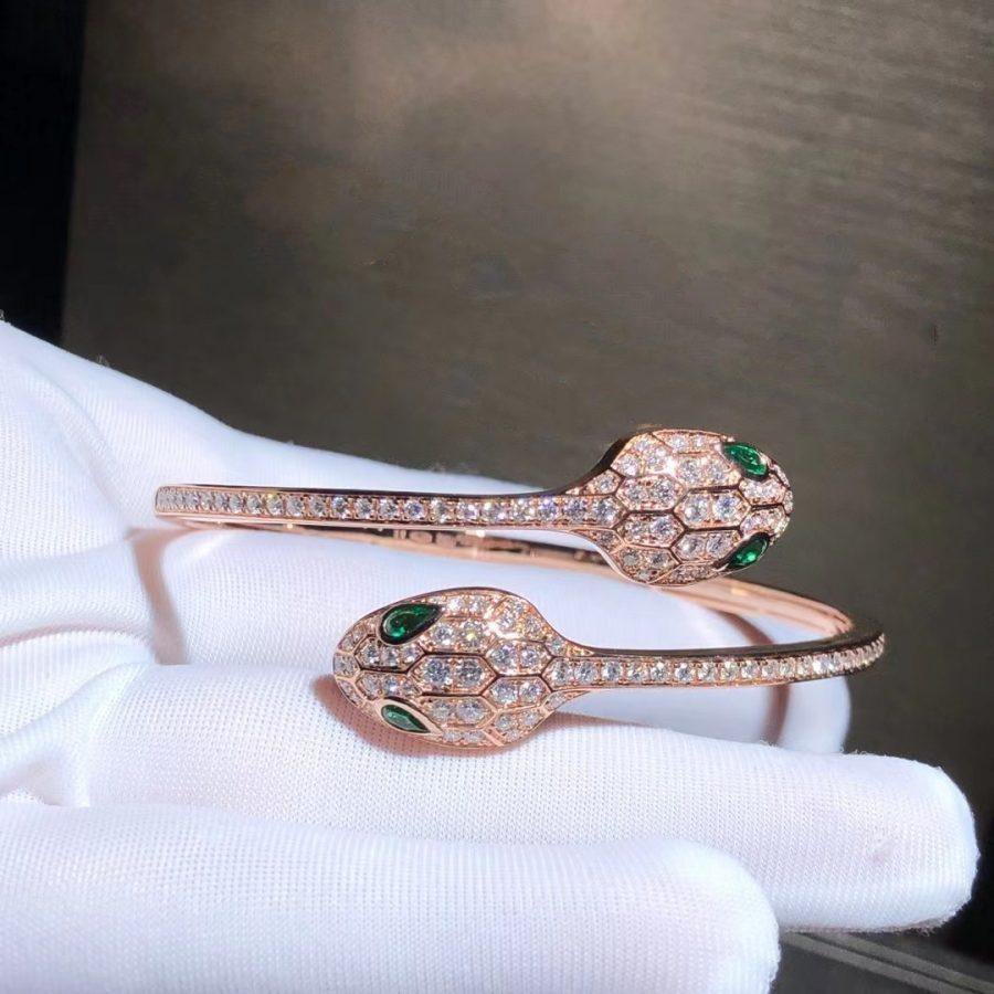 [⭐Spark]SERPENTI BRACELET PINK GOLD MALACHITE DIAMOND DOUBLE SNAKE