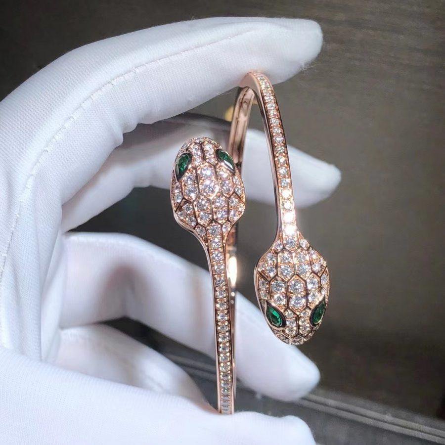 [⭐Spark]SERPENTI BRACELET PINK GOLD MALACHITE DIAMOND DOUBLE SNAKE