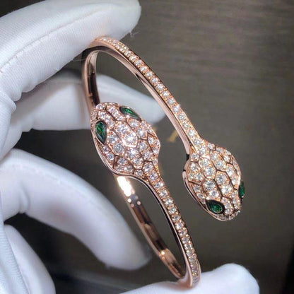 [⭐Spark]SERPENTI BRACELET PINK GOLD MALACHITE DIAMOND DOUBLE SNAKE
