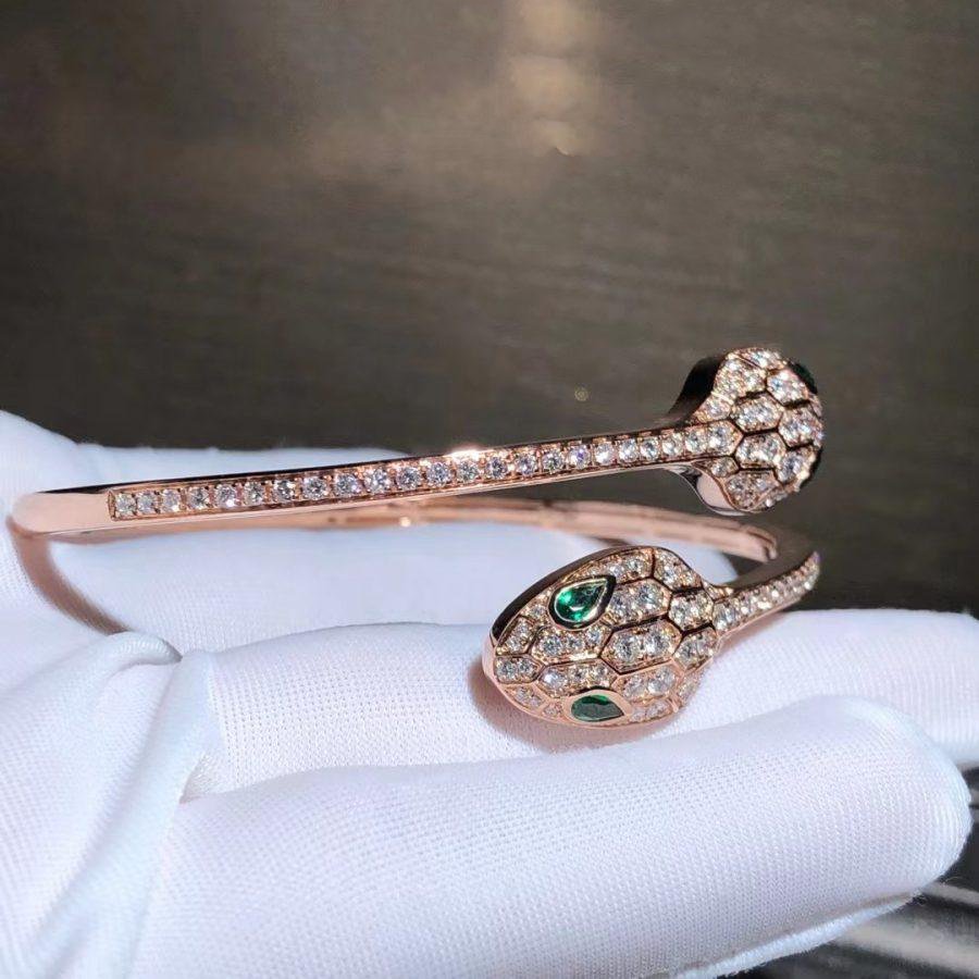 [⭐Spark]SERPENTI BRACELET PINK GOLD MALACHITE DIAMOND DOUBLE SNAKE