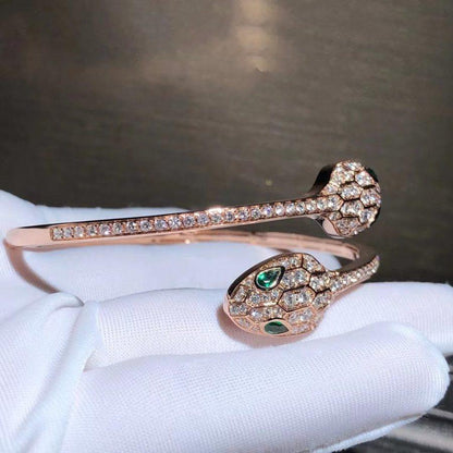 [⭐Spark]SERPENTI BRACELET PINK GOLD MALACHITE DIAMOND DOUBLE SNAKE