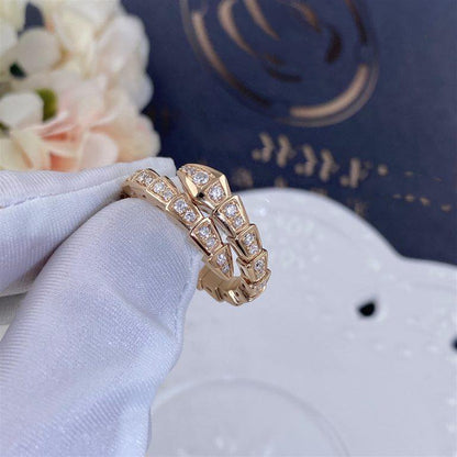 [⭐Spark]SERPENTI RING PINK GOLD DIAMOND PAVED 4MM