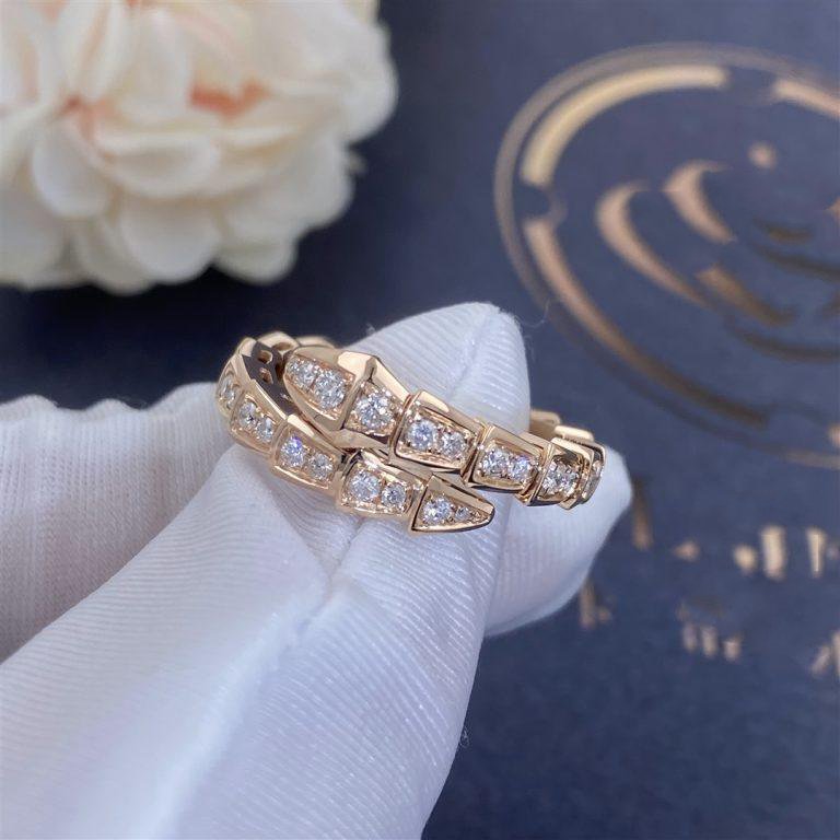 [⭐Spark]SERPENTI RING PINK GOLD DIAMOND PAVED 4MM