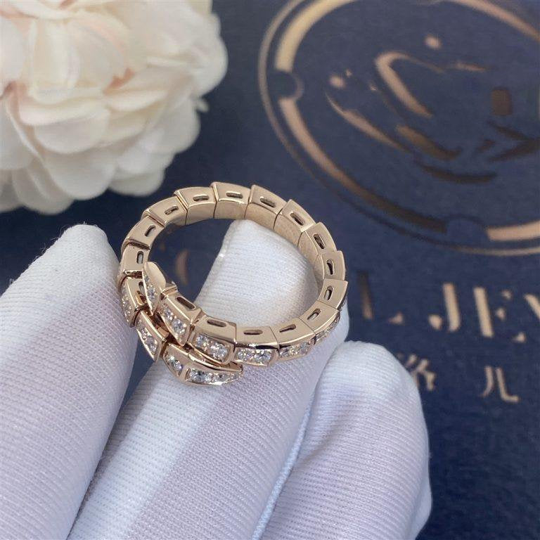 [⭐Spark]SERPENTI RING PINK GOLD DIAMOND PAVED 4MM