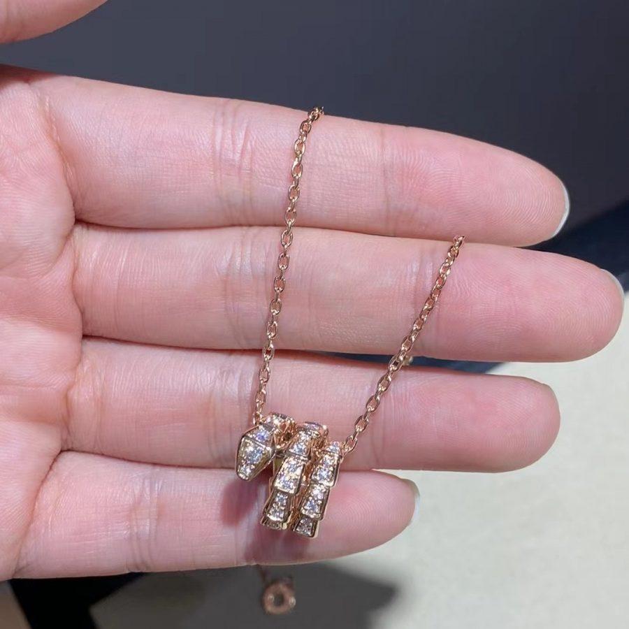 [⭐Spark]SERPENTI PINK GOLD NECKLACE DOUBLE RING DIAMOND