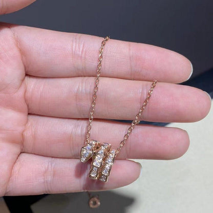 [⭐Spark]SERPENTI PINK GOLD NECKLACE DOUBLE RING DIAMOND