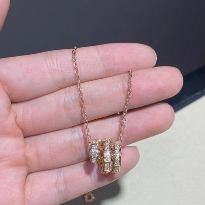 [⭐Spark]SERPENTI PINK GOLD NECKLACE DOUBLE RING DIAMOND
