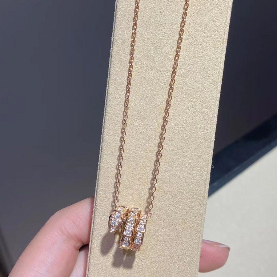 [⭐Spark]SERPENTI PINK GOLD NECKLACE DOUBLE RING DIAMOND