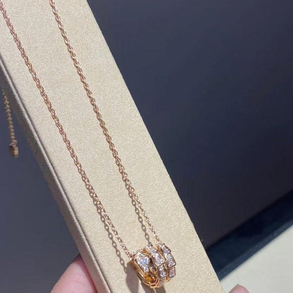 [⭐Spark]SERPENTI PINK GOLD NECKLACE DOUBLE RING DIAMOND