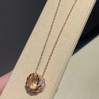 [⭐Spark]SERPENTI PINK GOLD NECKLACE DOUBLE RING DIAMOND